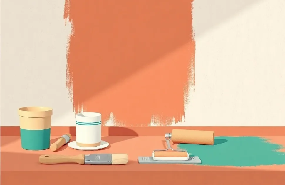 Outils de peinture disposés dans l'ordre des étapes du chantier