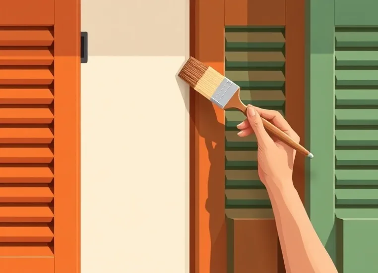 Mise en peinture au pinceau de volets et d'encadrements en bois
