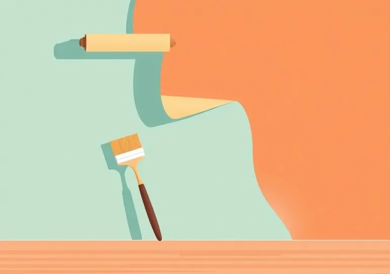 Pose de papier peint, rouleau et brosse à maroufler